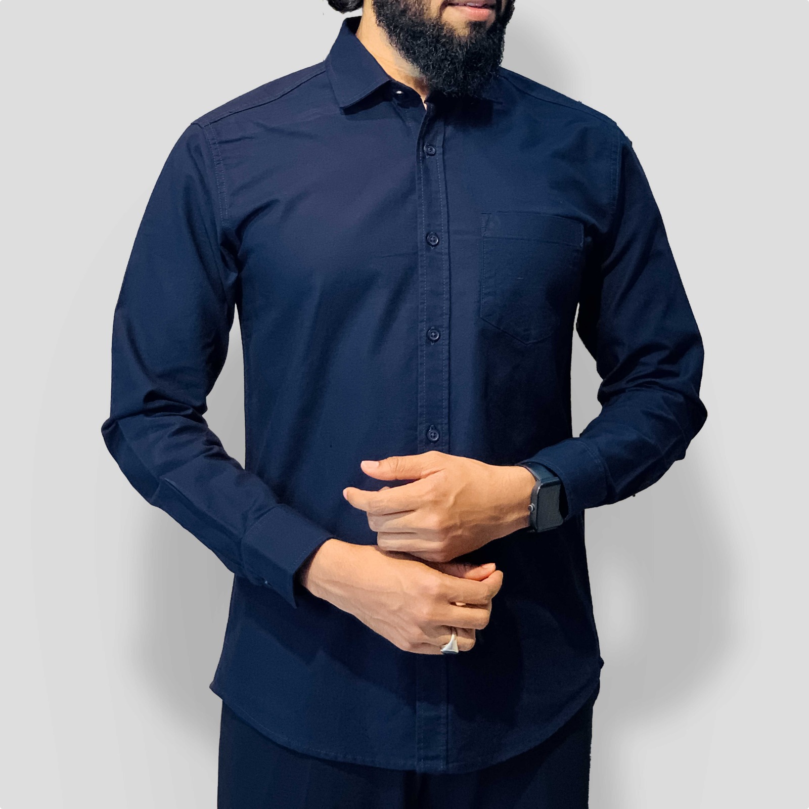 Navy- Natural Regular Fit Long Sleeve Oxford Shirt