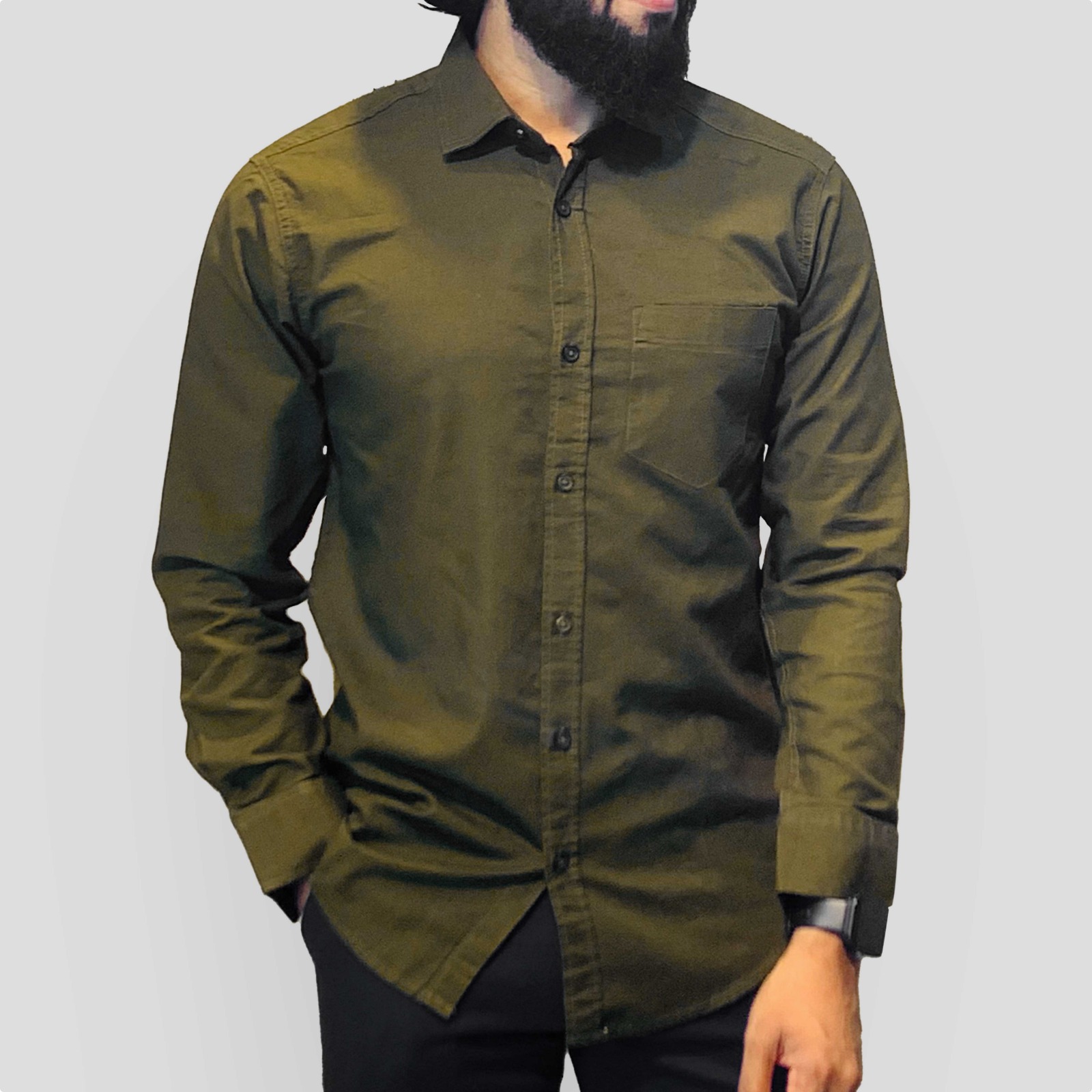 Olive - Natural Regular Fit Long Sleeve Oxford Shirt