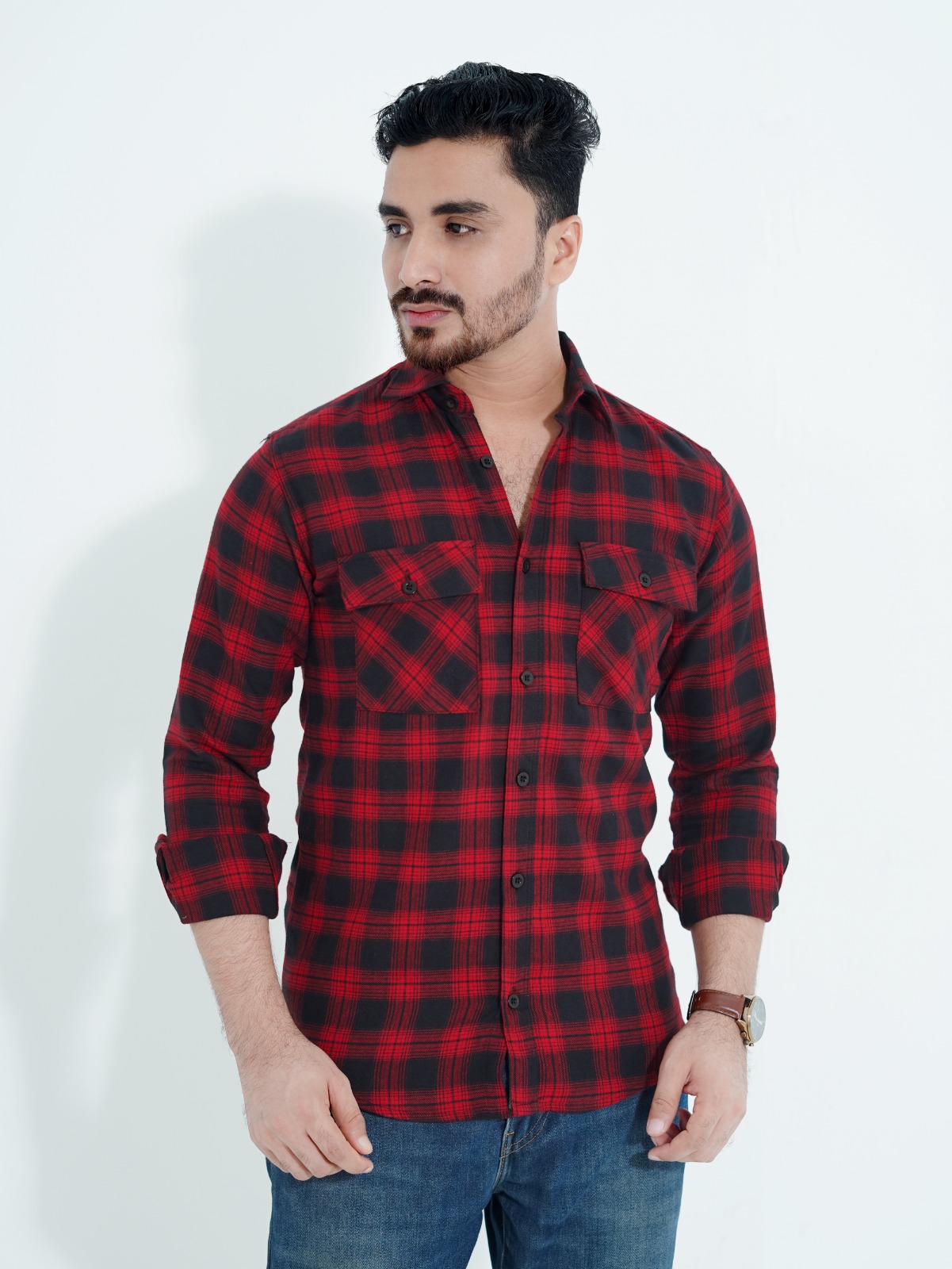 Flannel Shirt-Black And Red