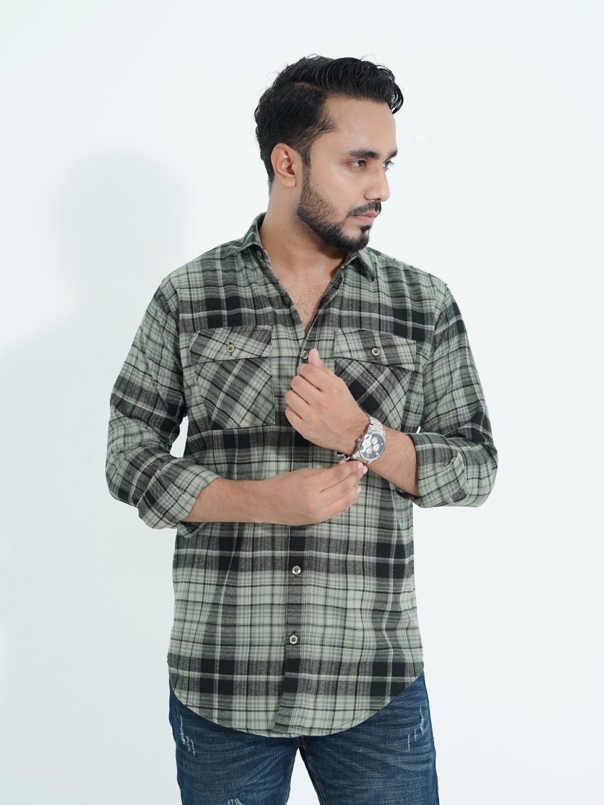 Flannel Shirt-Black And  Dark Olive