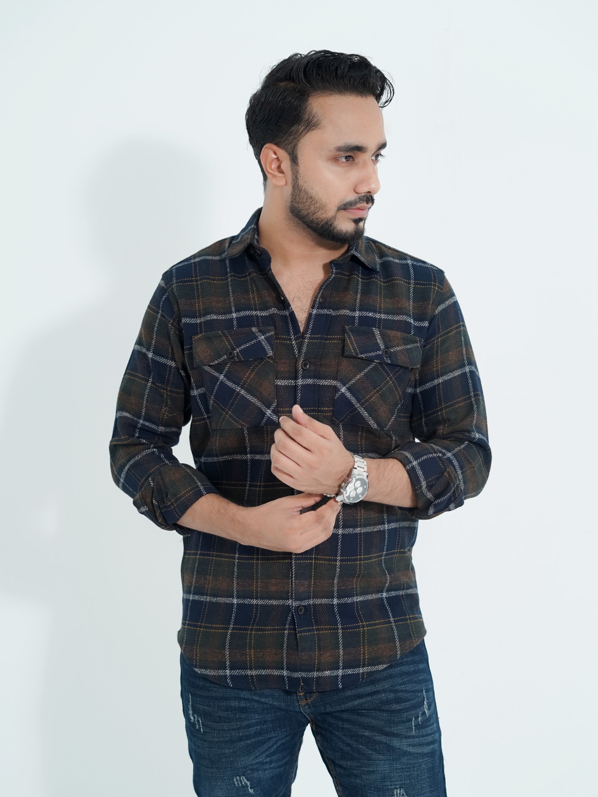 Flannel Shirt-Black And Dark Yellow