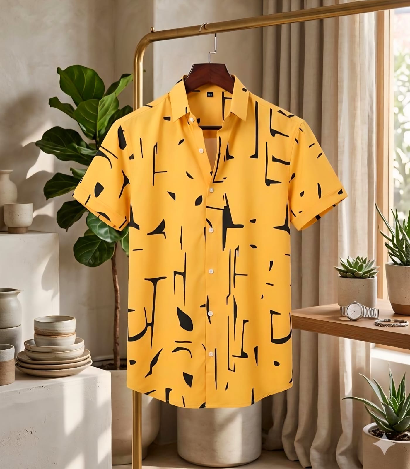 Premium China Fabric Ultra Soft Casual Half Sleece Summer Shirt For Men- Yellow Striped