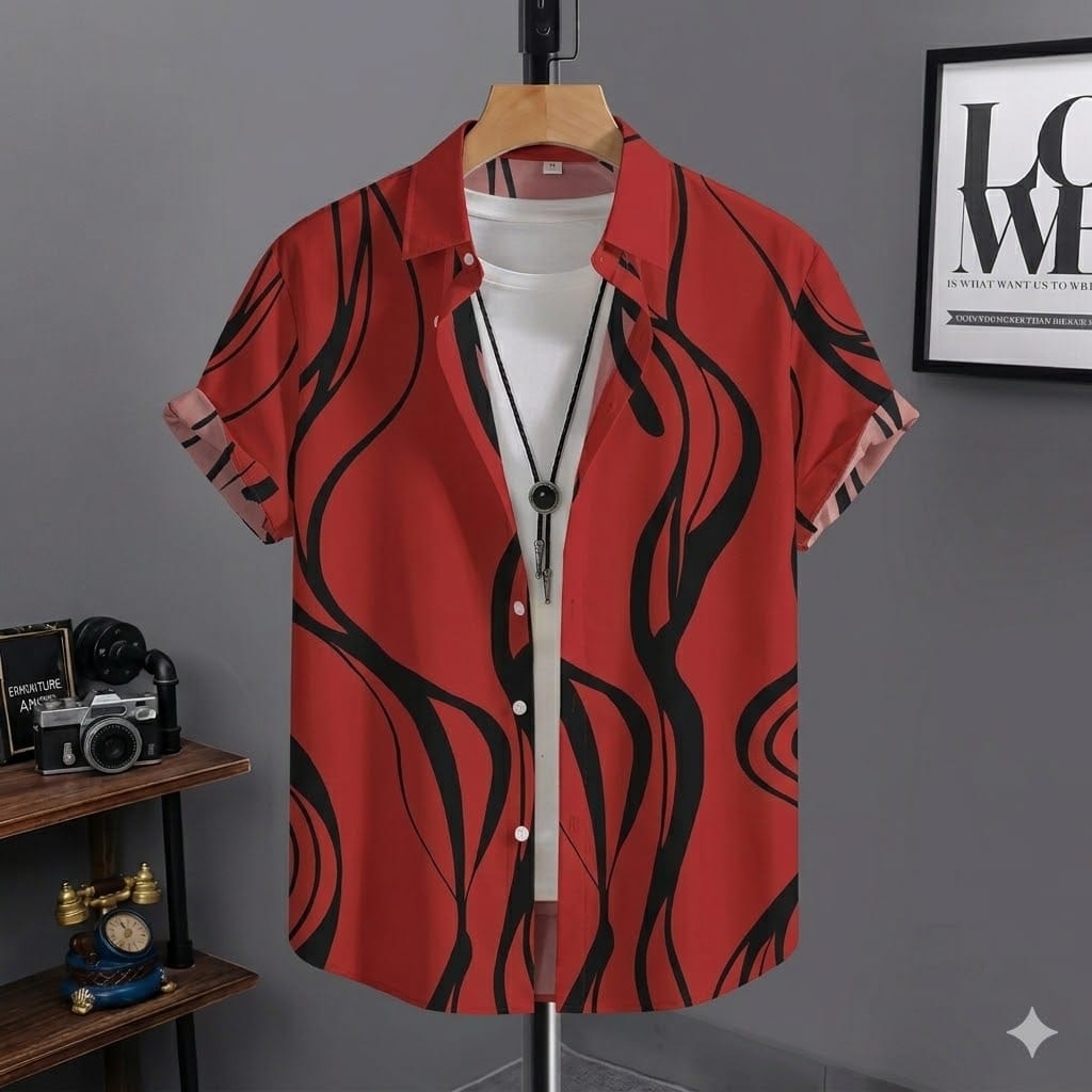 Premium China Fabric Ultra Soft Casual Half Sleece Summer Shirt For Men - Copper Striped maroon  Shirt