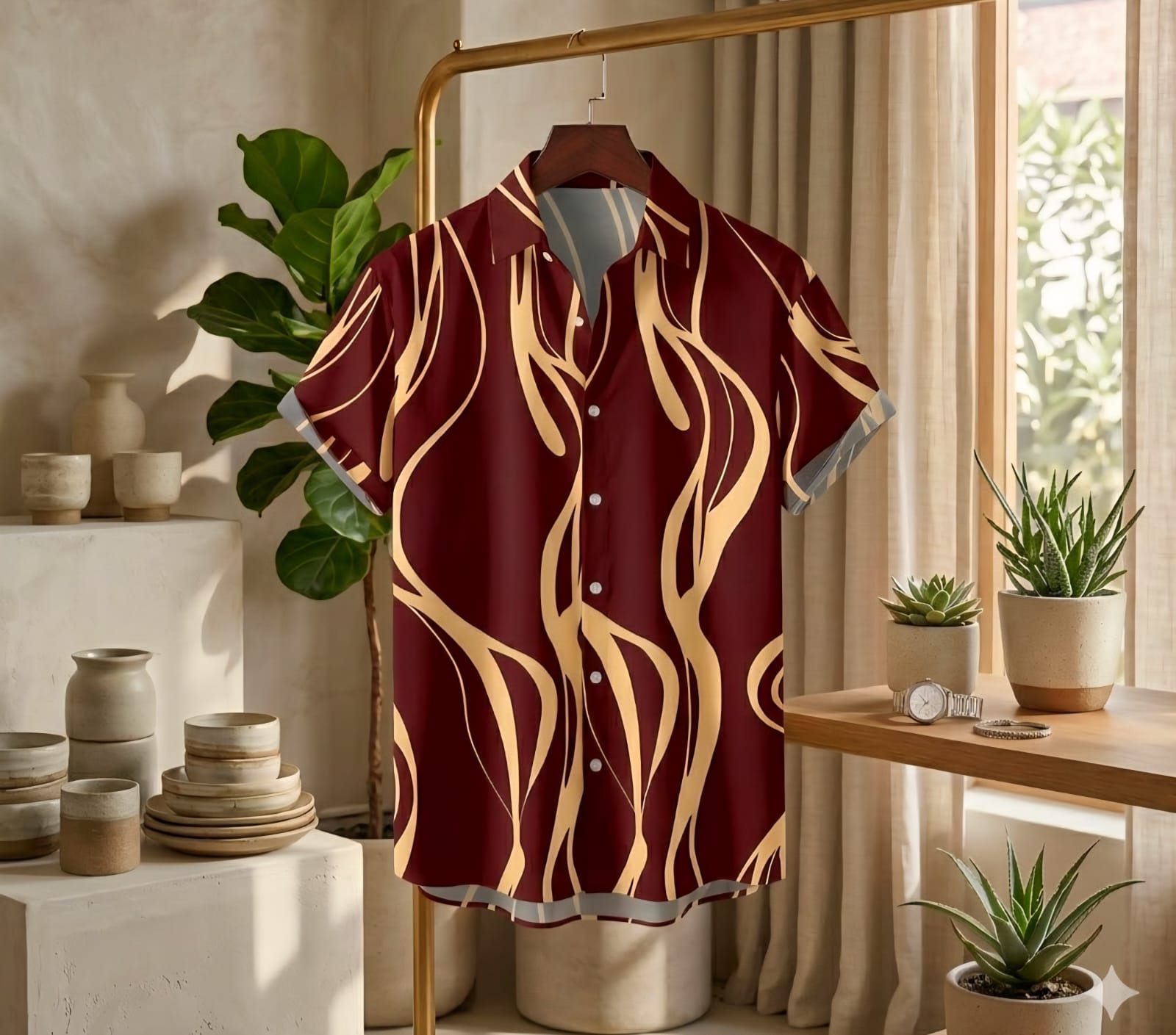 Premium China Fabric Ultra Soft Casual Half Sleece Summer Shirt For Men- Maroon Striped Shirt