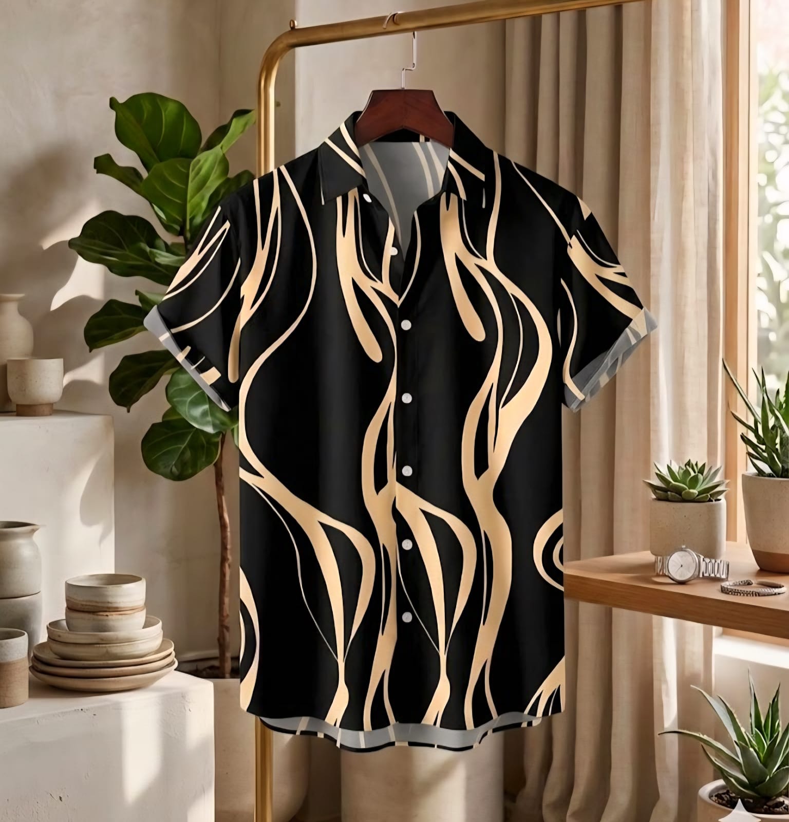 Premium China Fabric Ultra Soft Casual Half Sleece Summer Shirt For Men-Black Striped Shirt