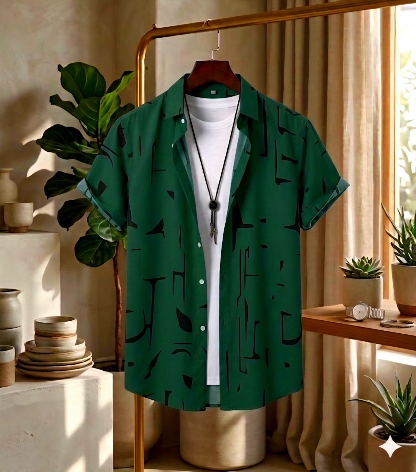Premium China Fabric Ultra Soft Casual Half Sleece Summer Shirt For Men - Green Shirt